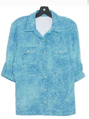 J. McLaughlin Blue and White Printed Shirt with matching pant